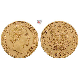 Deutsches Kaiserreich, Bayern, Ludwig II., 5 Mark 1877, D, ss, J. 195