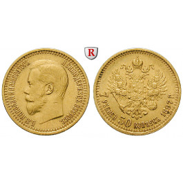 Russland, Nikolaus II., 7 1/2 Rubel 1897, 5,81 g fein, ss+/ss-vz
