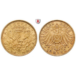 Deutsches Kaiserreich, Bremen, 10 Mark 1907, J, f.vz, J. 204