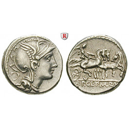 Römische Republik, Appius Claudius Pulcher, T. Manlius Mancinus, und Q. Urbinus, Denar 111-110 v.Chr., ss-vz