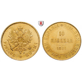 Finnland, Unter russischer Herrschaft, Alexander III., 10 Markkaa 1881, 2,9 g fein, vz/ss-vz