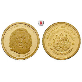 Liberia, 10 Dollars 2001, 1,24 g fein, PP