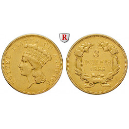 USA, 3 Dollars 1855, 4,5 g fein, ss+