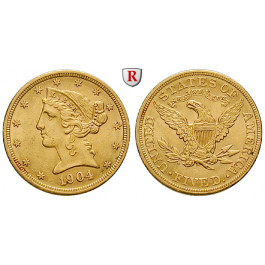 USA, 5 Dollars 1904, 7,53 g fein, f.vz