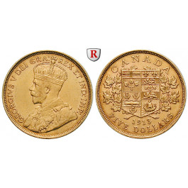 Kanada, George V., 5 Dollars 1913, 7,52 g fein, ss-vz/vz