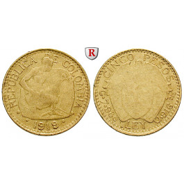 Kolumbien, Republik, 5 Pesos 1919, ss