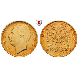 Albanien, Zogu I., 20 Franga Ari 1927, 5,81 g fein, f.vz/vz-st