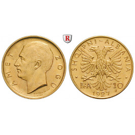 Albanien, Zogu I., 10 Franga Ari 1927, 2,9 g fein, vz/vz-st