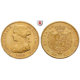 Spanien, Isabella II., 10 Escudos 1868, 7,52 g fein, f.vz/vz-st