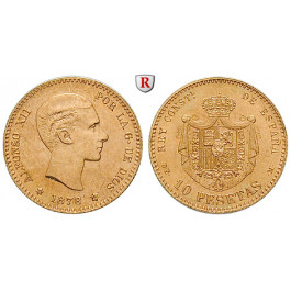 Spanien, Alfonso XII., 10 Pesetas 1878 (1962), 2,9 g fein, vz/vz-st