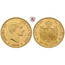 Spanien, Alfonso XII., 25 Pesetas 1878, 7,26 g fein, ss-vz/vz