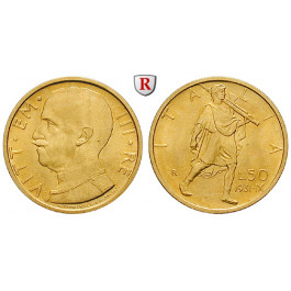 Italien, Königreich, Vittorio Emanuele III., 50 Lire 1931, 3,96 g fein, vz-st