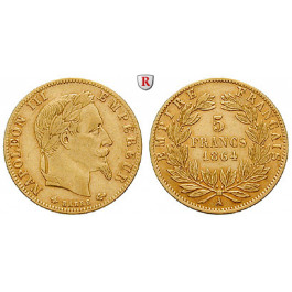 Frankreich, Napoleon III., 5 Francs 1864, 1,45 g fein, ss+