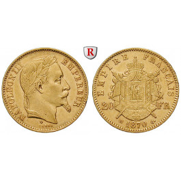 Frankreich, Napoleon III., 20 Francs 1870, 5,81 g fein, f.vz