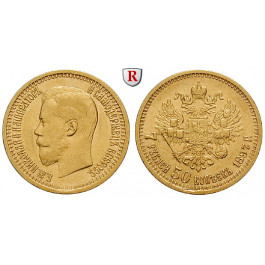 Russland, Nikolaus II., 7 1/2 Rubel 1897, 5,81 g fein, ss+/ss-vz