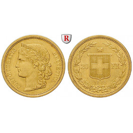 Schweiz, Eidgenossenschaft, 20 Franken 1883, 6,0 g fein, vz