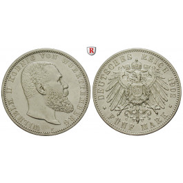Deutsches Kaiserreich, Württemberg, Wilhelm II., 5 Mark 1902, F, ss-vz/vz, J. 176