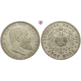 Deutsches Kaiserreich, Württemberg, Wilhelm II., 5 Mark 1906, F, ss, J. 176