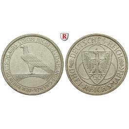 Weimarer Republik, 3 Reichsmark 1930, Rheinlandräumung, J, vz, J. 345