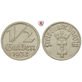 Nebengebiete, Danzig, 1/2 Gulden 1932, f.vz, J. D14