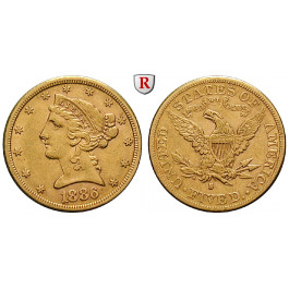 USA, 5 Dollars 1886, 7,52 g fein, ss+
