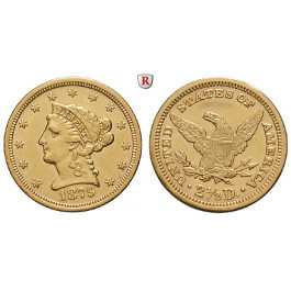 USA, 2 1/2 Dollars 1879, 3,76 g fein, ss-vz