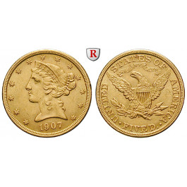 USA, 5 Dollars 1907, 7,52 g fein, ss-vz