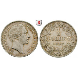 Bayern, Königreich, Maximilian II., 1/2 Gulden 1862, f.vz