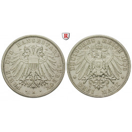 Deutsches Kaiserreich, Lübeck, 3 Mark 1908, A, ss-vz, J. 82