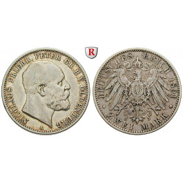 Deutsches Kaiserreich, Oldenburg, Nicolaus Friedrich Peter, 2 Mark 1891, A, ss, J. 93