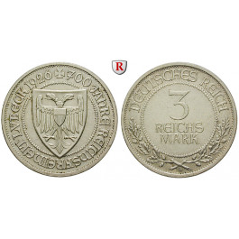 Weimarer Republik, 3 Reichsmark 1926, Lübeck, A, vz/ss-vz, J. 323
