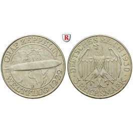 Weimarer Republik, 3 Reichsmark 1930, Zeppelin, F, ss-vz/vz, J. 342
