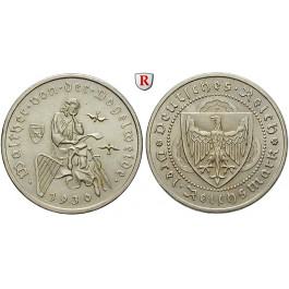 Weimarer Republik, 3 Reichsmark 1930, Vogelweide, F, vz/vz+, J. 344