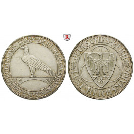 Weimarer Republik, 5 Reichsmark 1930, Rheinlandräumung, E, ss-vz/vz, J. 346