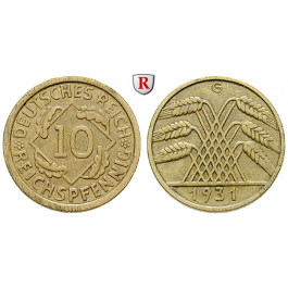 Weimarer Republik, 10 Reichspfennig 1931, G, ss+, J. 317