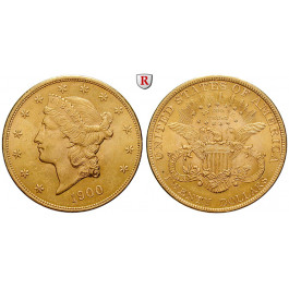 USA, 20 Dollars 1900, 30,09 g fein, f.vz/vz+