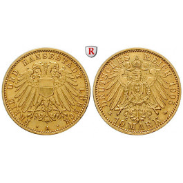 Deutsches Kaiserreich, Lübeck, 10 Mark 1905, A, f.vz/vz, J. 228