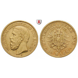 Deutsches Kaiserreich, Baden, Friedrich I., 10 Mark 1878, G, ss+, J. 186