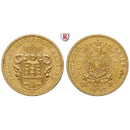 Deutsches Kaiserreich, Hamburg, 10 Mark 1873, B, vz/ss-vz, J. 206
