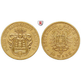 Deutsches Kaiserreich, Hamburg, 10 Mark 1874, B, ss-vz, J. 207
