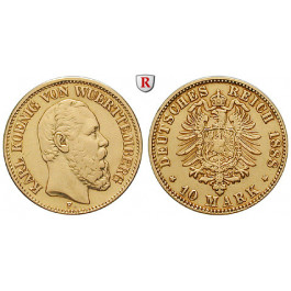 Deutsches Kaiserreich, Württemberg, Karl, 10 Mark 1888, F, ss, J. 292