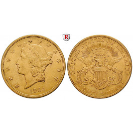 USA, 20 Dollars 1904, 30,09 g fein, f.vz/vz+