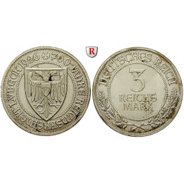 Weimarer Republik, 3 Reichsmark 1926, Lübeck, A, vz+/vz, J. 323