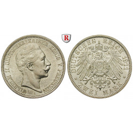 Deutsches Kaiserreich, Preussen, Wilhelm II., 2 Mark 1911, A, vz/st, J. 102