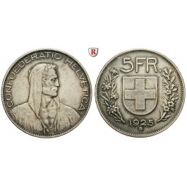 Schweiz, Eidgenossenschaft, 5 Franken 1925, ss+