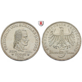 Bundesrepublik Deutschland, 5 DM 1955, Schiller, Die Ersten Fünf, F, vz, J. 389