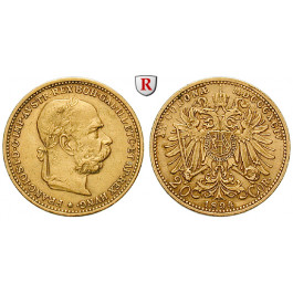Österreich, Kaiserreich, Franz Joseph I., 20 Kronen 1894, 6,09 g fein, ss