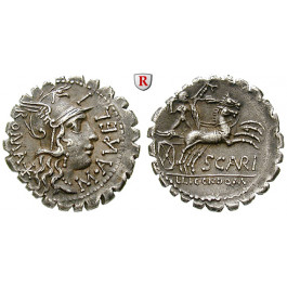 Römische Republik, M. Aurelius Scaurus, Denar, serratus, f.vz