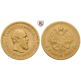 Russland, Alexander III., 5 Rubel 1889, 5,81 g fein, ss