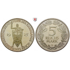 Weimarer Republik, 5 Reichsmark 1925, Rheinlande, G, PP, J. 322